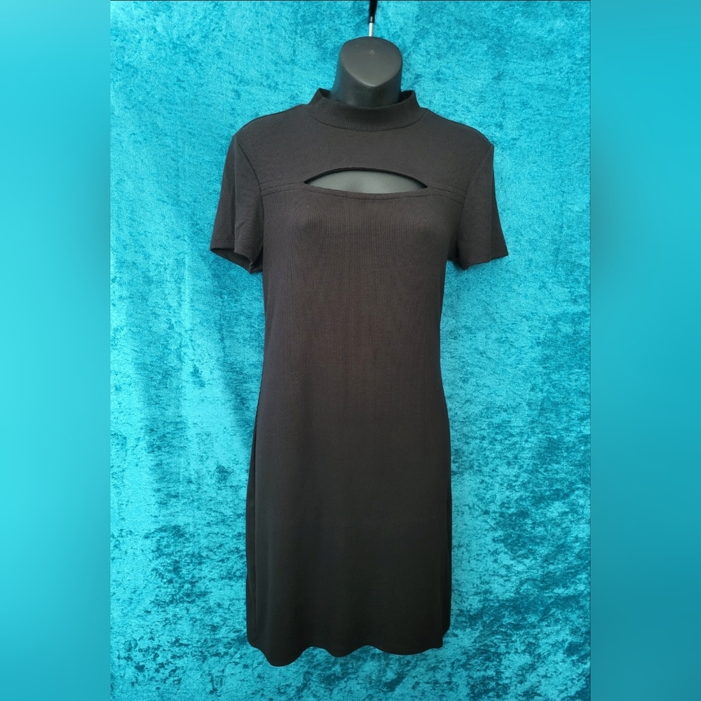 Black Mock Turtleneck Cutout Dress